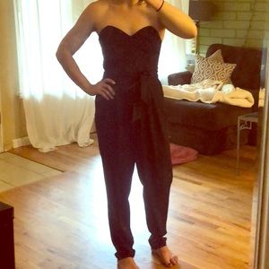 Black Strapless Jumpsuit with bow around waist!